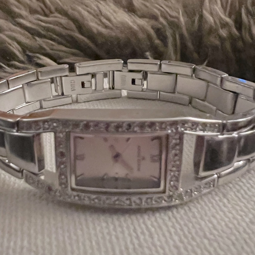 Silver-Toned AK Anne Klein Watch With a CZ Bezel